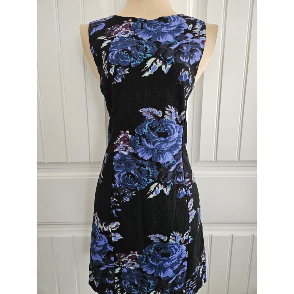 Free People Black Mini Dress with Blue and Purple Floral Print